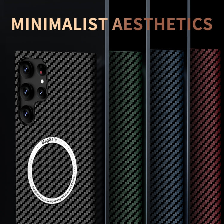 For Samsung Galaxy S22 Ultra 5G Carbon Fiber Texture MagSafe Magnetic Phone Case(Black Silver)