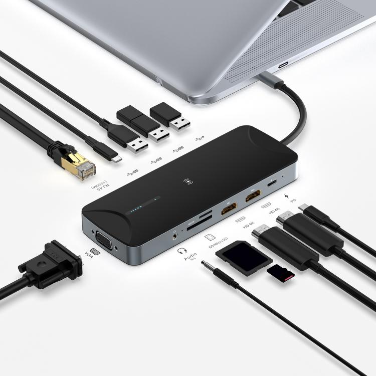 V240 12-in-1 Multifunctional USB-C / Type-C 3.1 Male HUB Docking Station