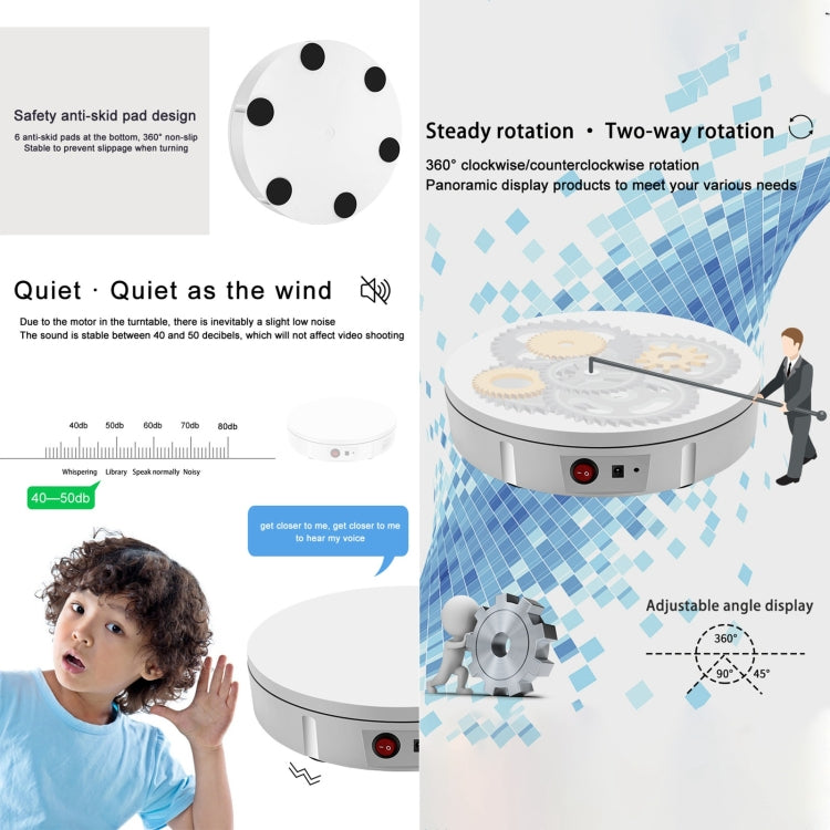 22cm Charging Rotating Display Stand Video Shooting Turntable, Load: 50kg, US Plug, EU Plug, UK Plug, AU Plug