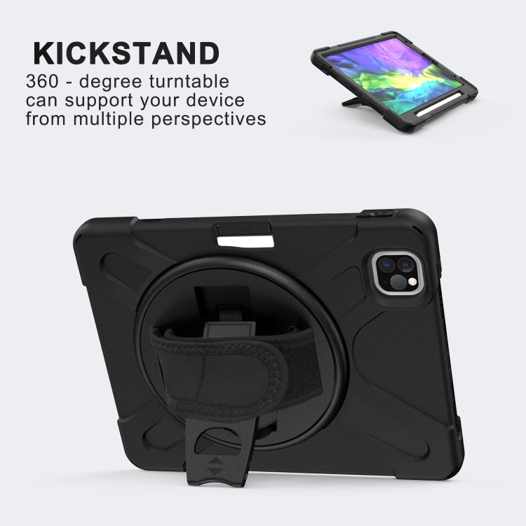 360 Degree Rotation Silicone Protective Cover with Holder & Hand Strap & Long Strap & Pencil Slot For iPad Air 10.9 / Pro 11 2021 / 2020 / 2018(Black)