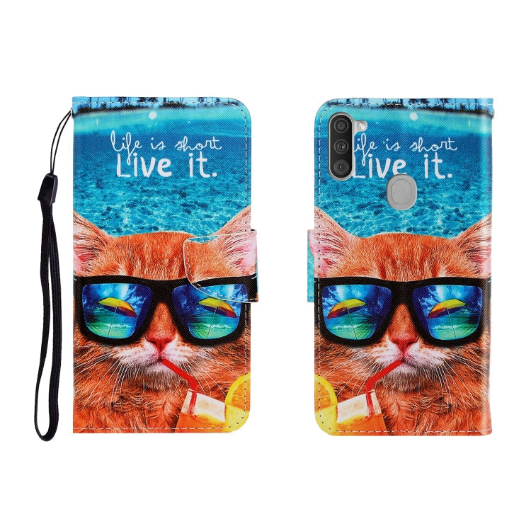 Colored Drawing Horizontal Flip Leather Case with Holder & Card Slot & Wallet, For Galaxy M11