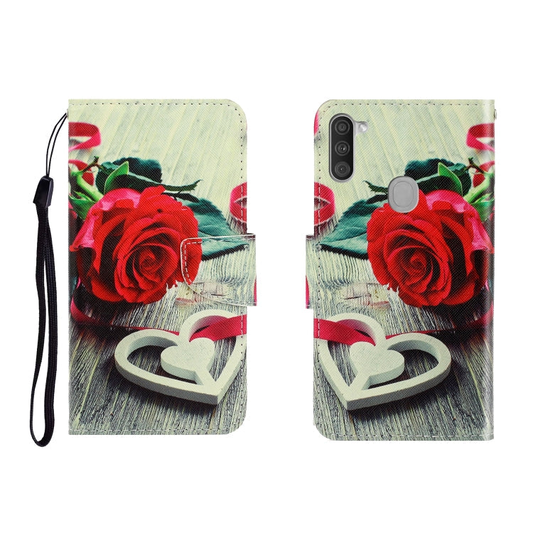 Colored Drawing Horizontal Flip Leather Case with Holder & Card Slot & Wallet, For Galaxy M11