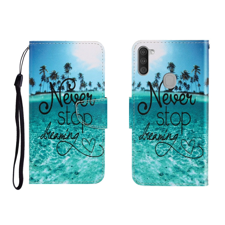 Colored Drawing Horizontal Flip Leather Case with Holder & Card Slot & Wallet, For Galaxy M11