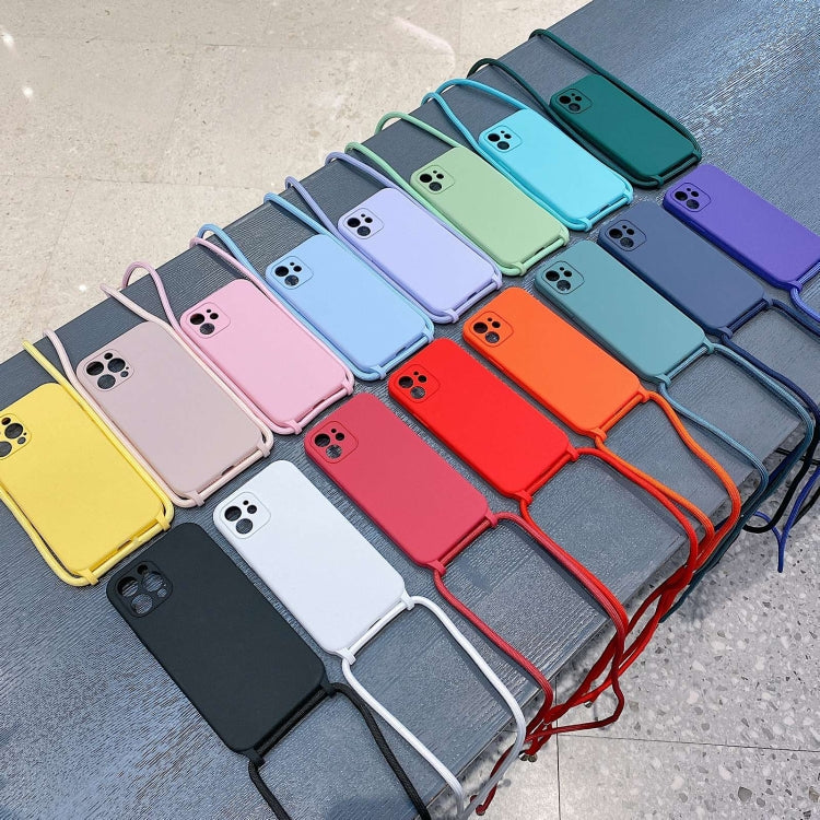 For iPhone 13 Crossbody Lanyard Liquid Silicone Case(Clover Green)
