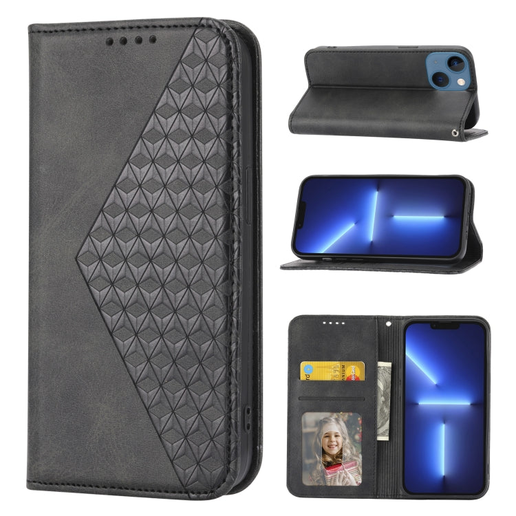 Cubic Grid Calf Texture Magnetic Closure Leather Phone Case, For iPhone 14, For iPhone 14 Plus, For iPhone 14 Pro, For iPhone 14 Pro Max