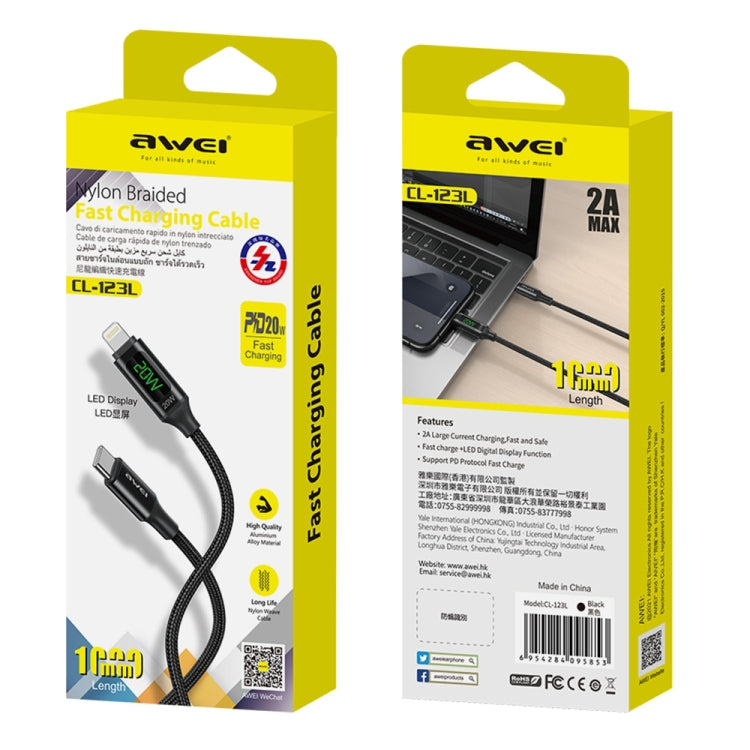 Awei CL-123L 1m USB-C / Type-C auf 8Pin Daten- und Schnellladekabel mit Digitalanzeige, CL-123L