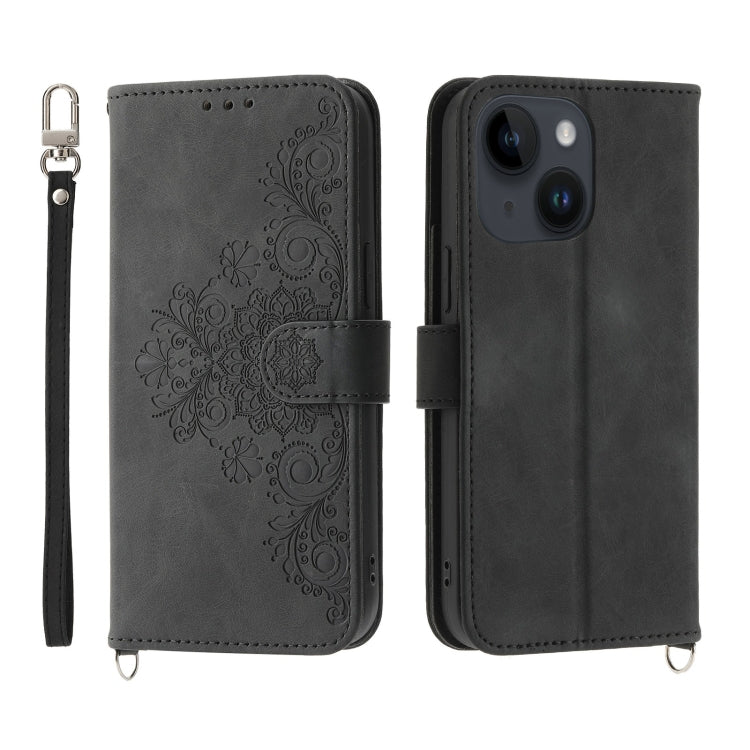 Skin-feel Flowers Embossed Wallet Leather Phone Case, For iPhone 14, For iPhone 14 Plus, For iPhone 14 Pro, For iPhone 14 Pro Max