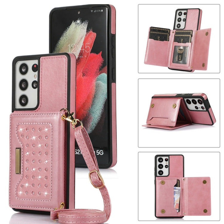 Three-fold RFID Leather Phone Case with Lanyard, For Samsung Galaxy S21 Ultra, For Samsung Galaxy S22+, For Samsung Galaxy S21+, For Samsung Galaxy S21 FE