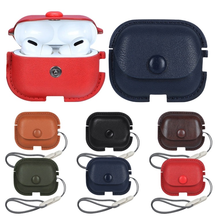Litchi Texture PU Leather Earphone Protective Case with Lanyard, For AirPods Pro 2 with Lanyard