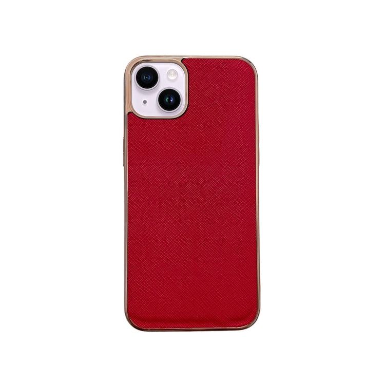 Nano Electroplating Cross Texture Genuine Leather Phone Case, For iPhone 14 Pro Max, For iPhone 14 Pro, For iPhone 14, For iPhone 14 Plus, For iPhone 13 Pro Max, For iPhone 13 Pro