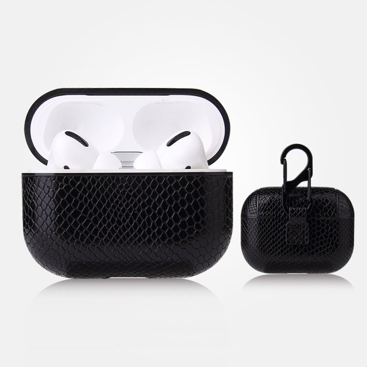 Sturzgeschützte Schutzhülle aus PU-Leder mit Schlangenleder-Textur und Karabiner, für AirPods Pro, für AirPods 1 & 2