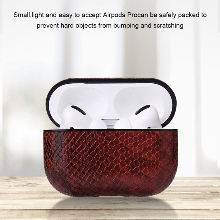 Sturzgeschützte Schutzhülle aus PU-Leder mit Schlangenleder-Textur und Karabiner, für AirPods Pro, für AirPods 1 & 2
