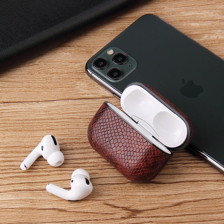 Sturzgeschützte Schutzhülle aus PU-Leder mit Schlangenleder-Textur und Karabiner, für AirPods Pro, für AirPods 1 & 2
