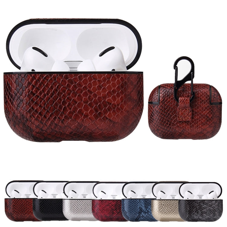 Sturzgeschützte Schutzhülle aus PU-Leder mit Schlangenleder-Textur und Karabiner, für AirPods Pro, für AirPods 1 & 2