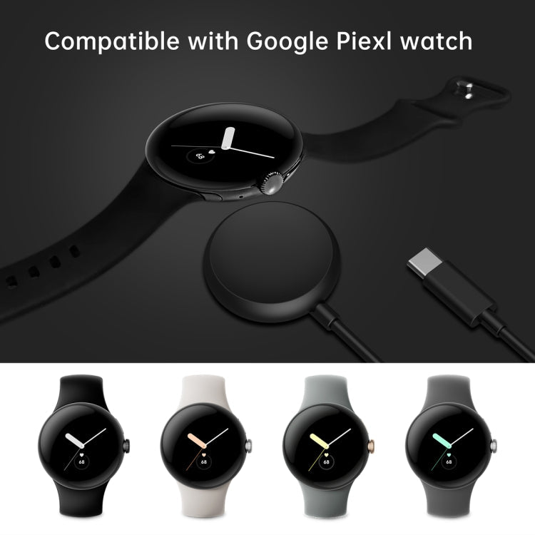 For Google Pixel Watch Type-C Port Smart Watch Magnetic Charging Cable, Length: 1m(Black)