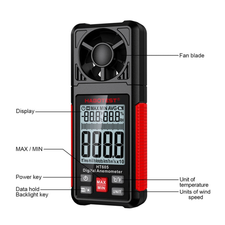 HABOTEST HT605 Portable Intelligent Digital Display Handheld Wind Speed Tester, HT605