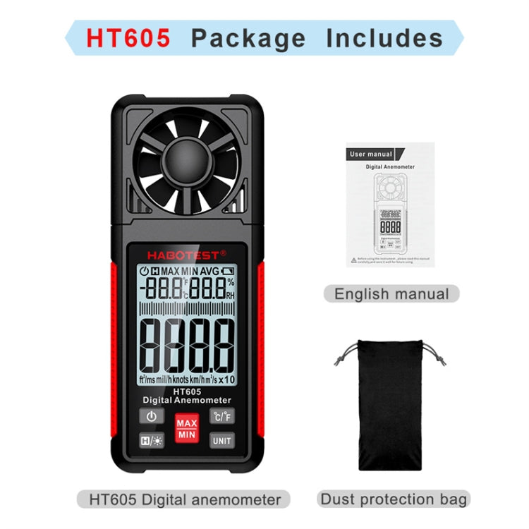 HABOTEST HT605 Portable Intelligent Digital Display Handheld Wind Speed Tester, HT605