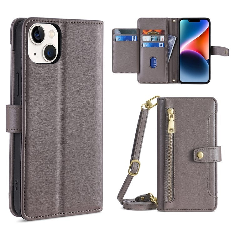 Sheep Texture Cross-body Zipper Wallet Leather Phone Case, For iPhone 14, For iPhone 14 Plus, For iPhone 14 Pro, For iPhone 14 Pro Max