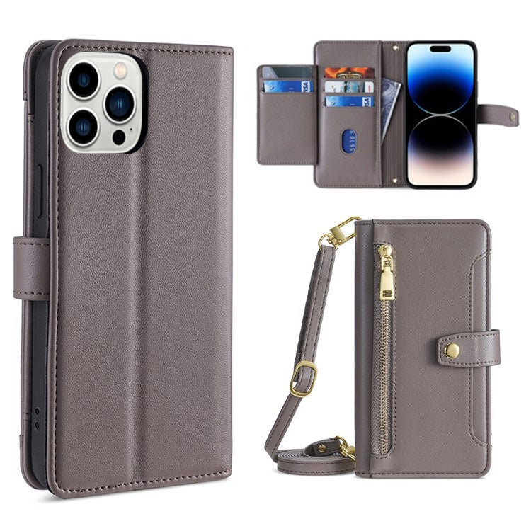 Sheep Texture Cross-body Zipper Wallet Leather Phone Case, For iPhone 14, For iPhone 14 Plus, For iPhone 14 Pro, For iPhone 14 Pro Max