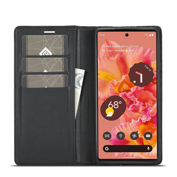 For Google Pixel 6a LC.IMEEKE Carbon Fiber Leather Phone Case(Vertical Black)