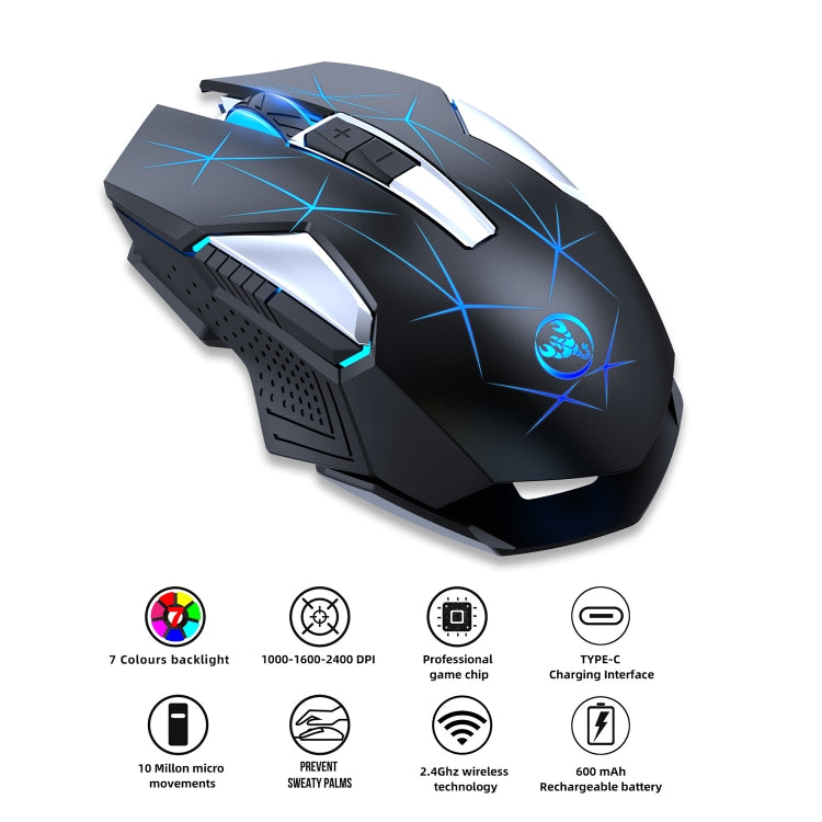 HXSJ T300 7-Tasten 2400DPI 2,4G kabellose Maus mit farbenfroher Beleuchtung, T300 Schwarz