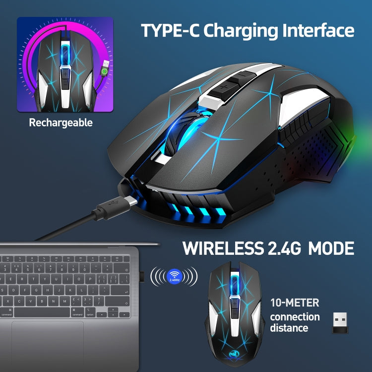 HXSJ T300 7-Tasten 2400DPI 2,4G kabellose Maus mit farbenfroher Beleuchtung, T300 Schwarz
