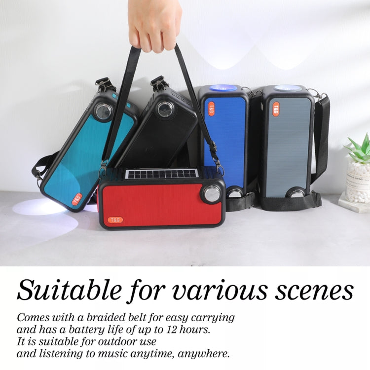 T&G TG637 Outdoor Portable Solar Power Wireless Bluetooth Speaker with FM / Flashlight / TF Card Slot(Peacock Blue)