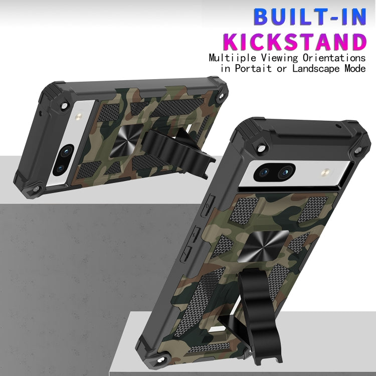 For Google Pixel 7a Camouflage Armor Kickstand TPU  PC Magnetic Phone Case(Mint Green)