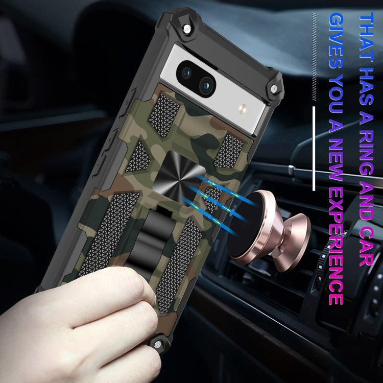 For Google Pixel 7a Camouflage Armor Kickstand TPU + PC Magnetic Phone Case(Army Green)