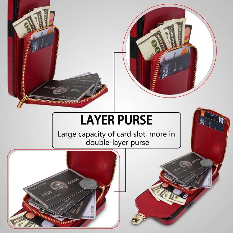 Zipper Hardware Card Wallet Phone Case, For iPhone 13 Pro Max, For iPhone 13 Pro, For iPhone 12 Pro Max, For iPhone 12 / 12 Pro
