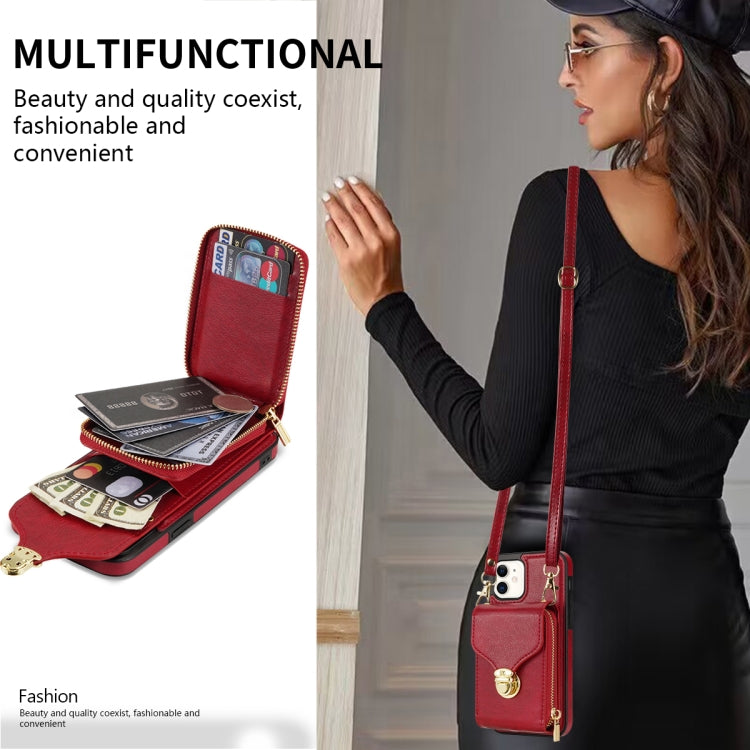 For iPhone 11 Zipper Hardware Card Wallet Phone Case(Red)