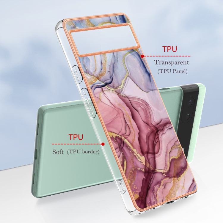 For Google Pixel 6A Electroplating Marble Dual-side IMD Phone Case(Rose Red 014)