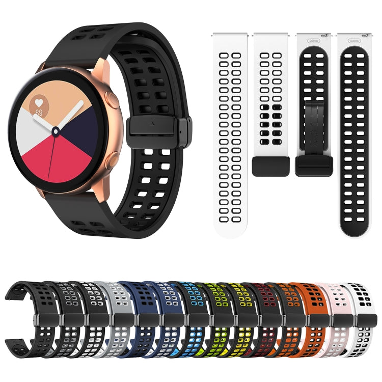 22 mm zweireihiges Silikon-Uhrenarmband mit Klappschließe in Schwarz (Schwarz/Gelb)