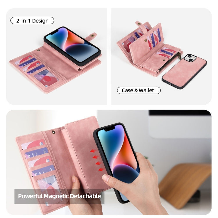 Zipper Wallet Magnetic Detachable Leather Phone Case, For iPhone 14, For iPhone 14 Pro, For iPhone 14 Plus, For iPhone 14 Pro Max, For iPhone 13, For iPhone 13 Pro, For iPhone 13 Pro Max, For iPhone 12 / 12 Pro
