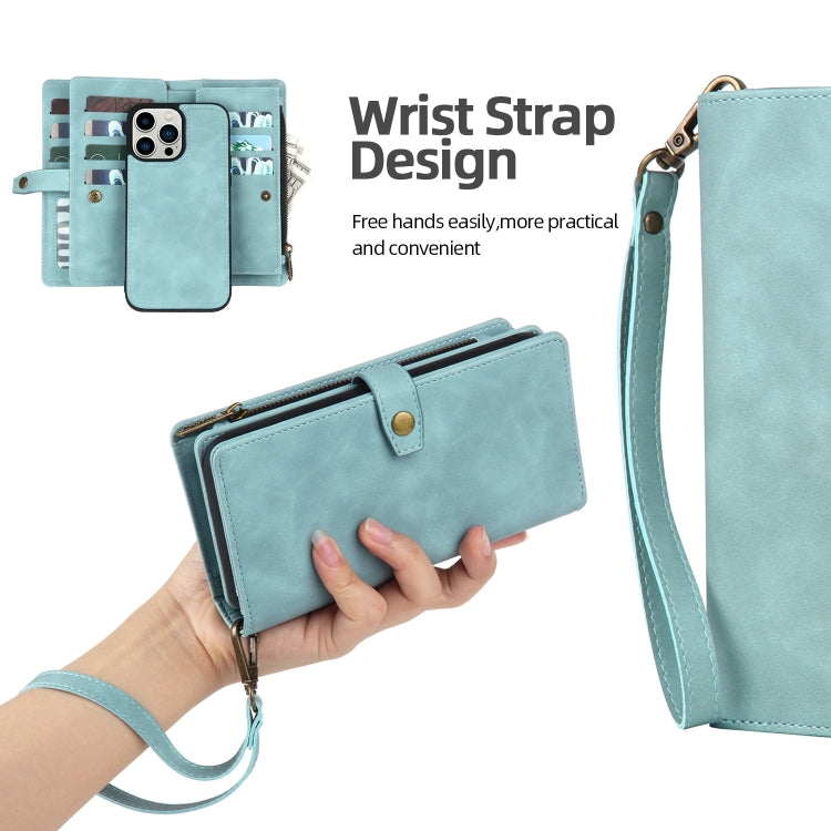 For iPhone 14 Pro Max Zipper Wallet Magnetic Detachable Leather Phone Case(Blue)