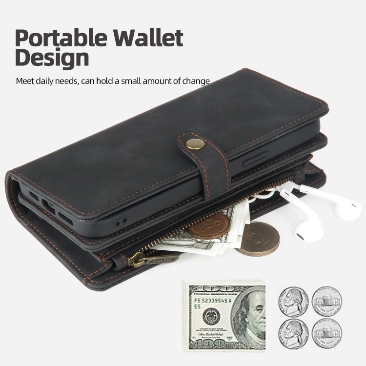 For iPhone 12 / 12 Pro Zipper Wallet Magnetic Detachable Leather Phone Case(Black)