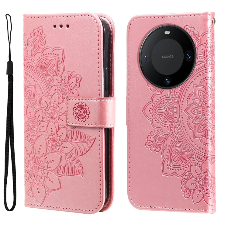 Seven-petal Flowers Embossing Leather Phone Case, For Huawei Mate 60, For Huawei Mate 60 Pro, For Huawei Enjoy 60X, For Huawei nova 11 Pro