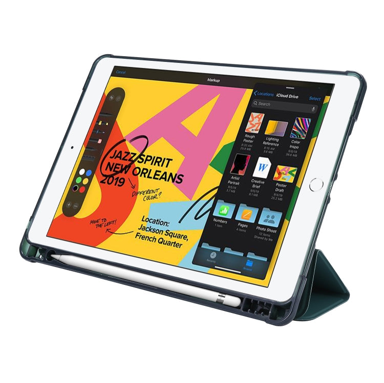 Airbag-Deformations-Lederhülle mit Standfuß & Stifthalter, für iPad 10.2 2021 / 2020 / 2019, für iPad Mini (2019), für iPad Mini 4