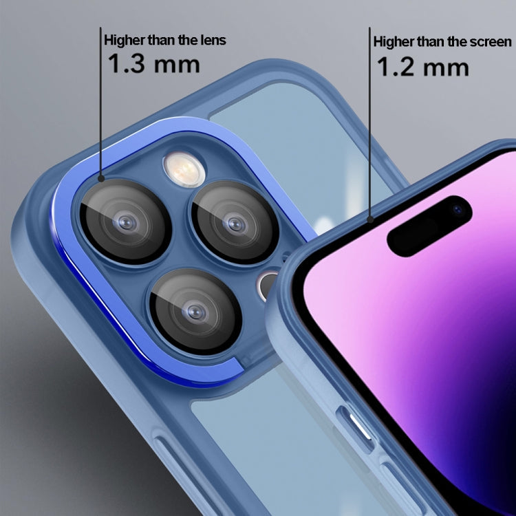 For iPhone 14 Pro Max Invisible Lens Bracket Matte Transparent Phone Case(Royal Blue)