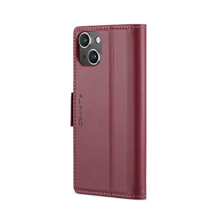 For iPhone 14 CaseMe 023 Butterfly Buckle Litchi Texture RFID Anti-theft Leather Phone Case(Wine Red)