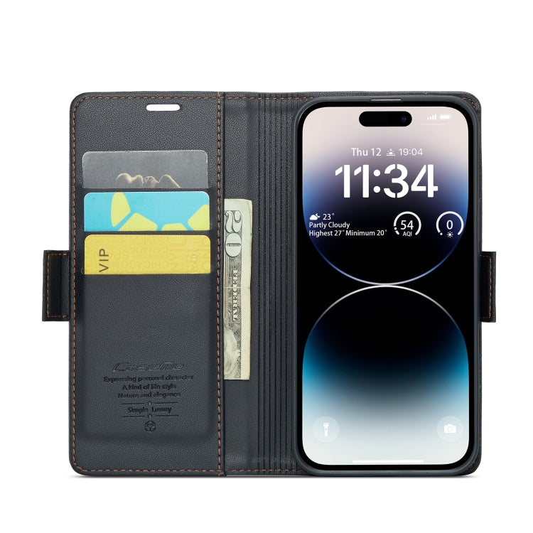 CaseMe 023 Butterfly Buckle Litchi Texture RFID Anti-theft Leather Phone Case, For iPhone 14 Pro, For iPhone 15 Plus, For iPhone 15, For iPhone 14 Pro Max
