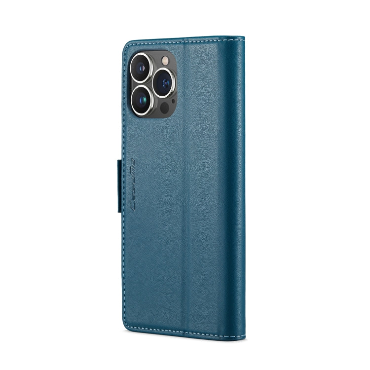 For iPhone 14 Pro CaseMe 023 Butterfly Buckle Litchi Texture RFID Anti-theft Leather Phone Case(Blue)