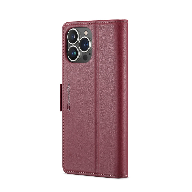 For iPhone 13 Pro CaseMe 023 Butterfly Buckle Litchi Texture RFID Anti-theft Leather Phone Case(Wine Red)