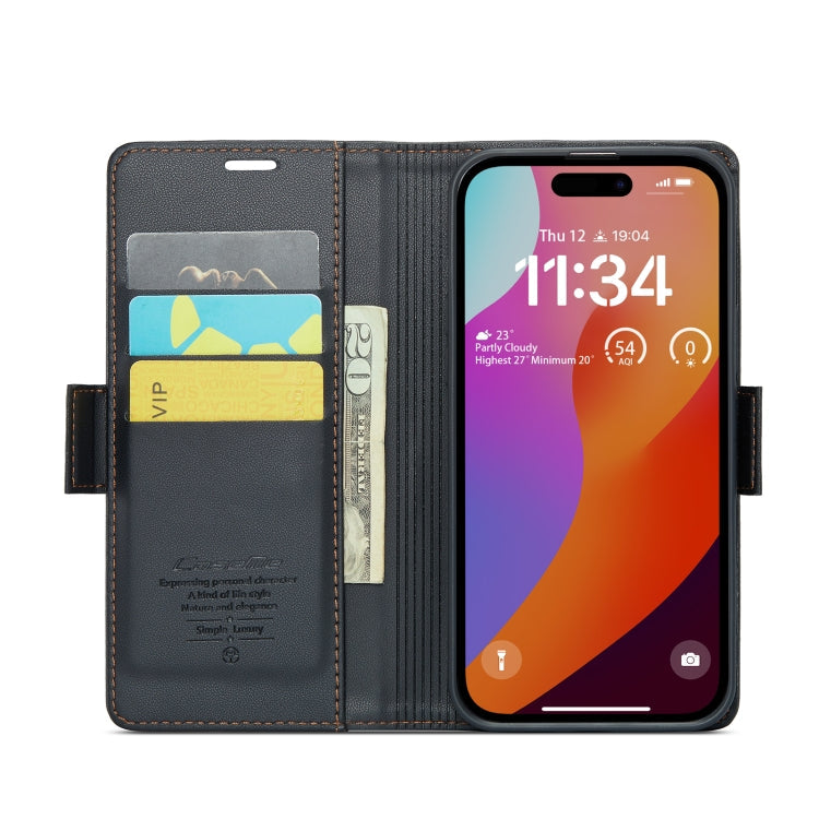 CaseMe 023 Butterfly Buckle Litchi Texture RFID Anti-theft Leather Phone Case, For iPhone 15 Pro Max, For iPhone 14, For iPhone 14 Plus, For iPhone 15 Pro