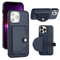 For iPhone 15 Pro Max Shockproof Leather Phone Case with Card Holder(Blue)