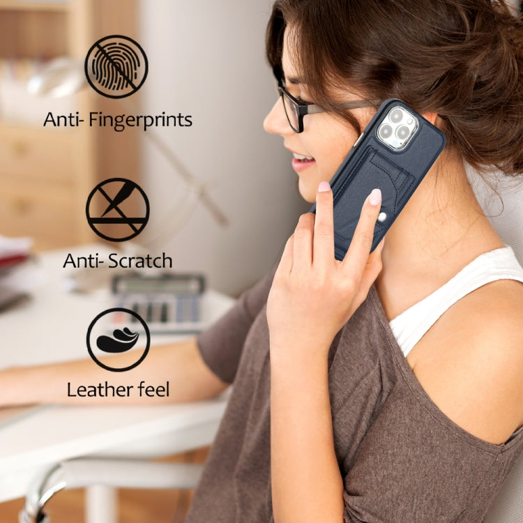 For iPhone 15 Pro Max Shockproof Leather Phone Case with Card Holder(Blue)