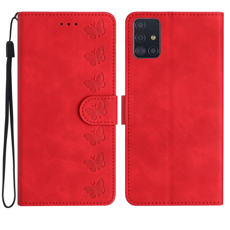 Seven Butterflies Embossed Leather Phone Case, For Samsung Galaxy A41, For Samsung Galaxy A42 5G, For Samsung Galaxy A50, For Samsung Galaxy A51
