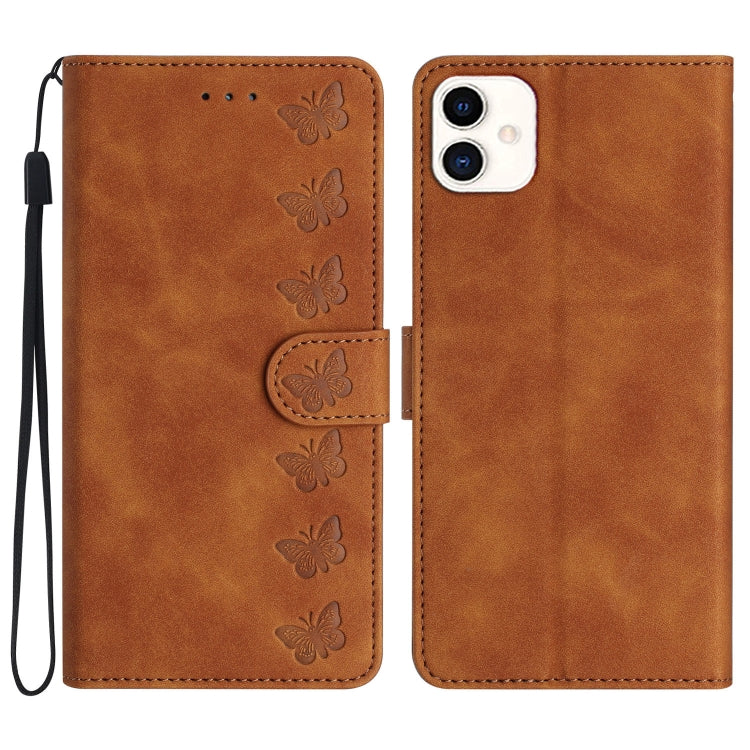 Seven Butterflies Embossed Leather Phone Case, For Samsung Galaxy A05, For Samsung Galaxy A10 / M10, For Samsung Galaxy A12 5G, For Samsung Galaxy A13 4G