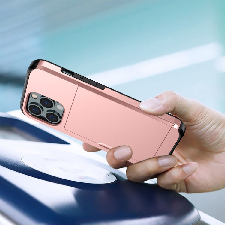 For iPhone 15 Pro Shockproof Armor Phone Case with Slide Card Slot(Black)