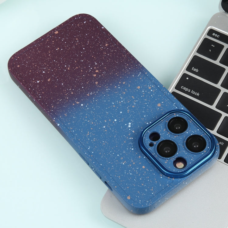 For iPhone 11 Pro Max Gradient Starry Silicone Phone Case with Lens Film(Blue Red)